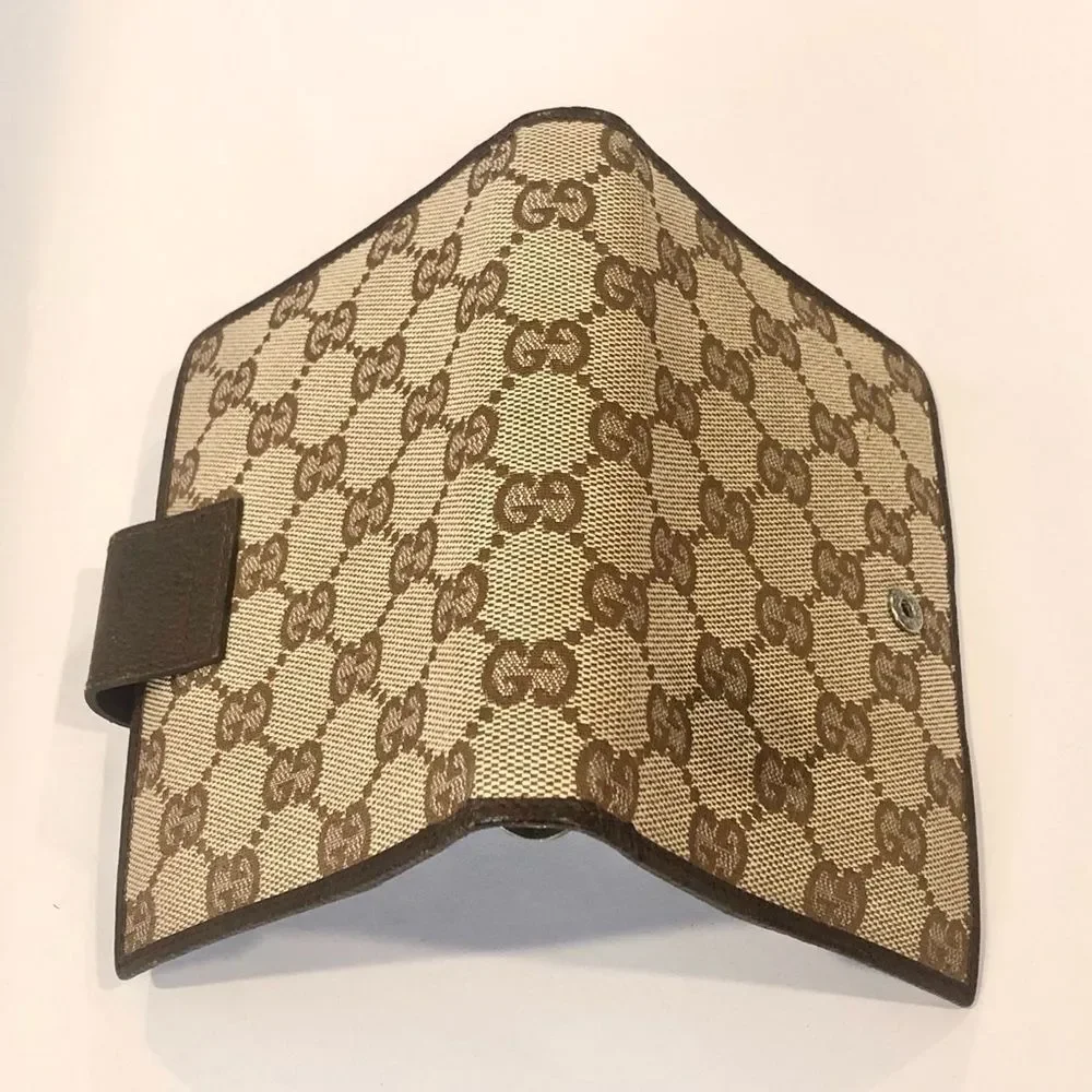 GUCCI MONOGRAM Leather Canvas Agenda Binder Passport Holder Credit Card Wallet